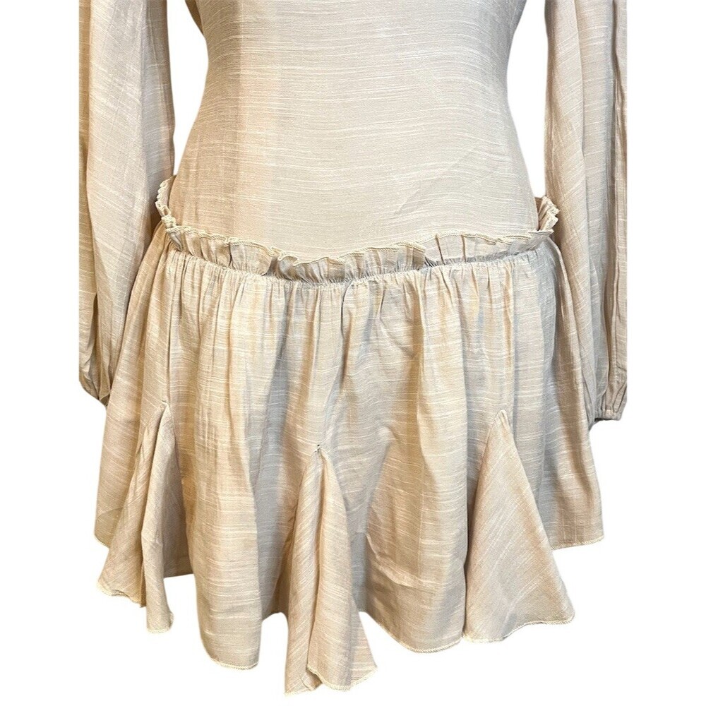 Y2k Beige Mini Tiered Layered Dress S Tie Waist Summer Spring Party - Picture 7 of 12